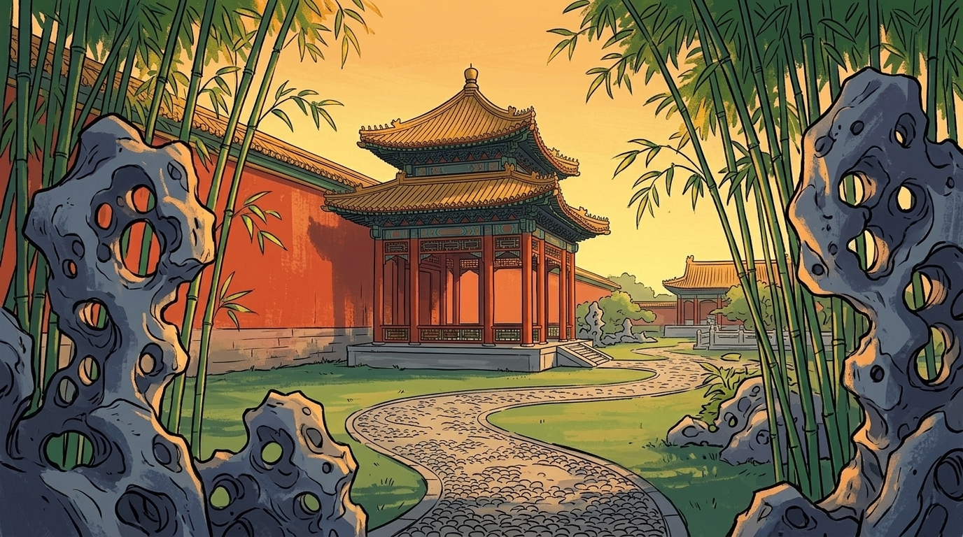10 · 御苑夏木·翠竹太湖石掩映方亭